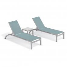 Argento 3 Piece Aluminum Patio Chaise Lounge Set W/ Wicker Side Rails & Lite-Core Ash End Table By Oxford Garden - Slate Sling