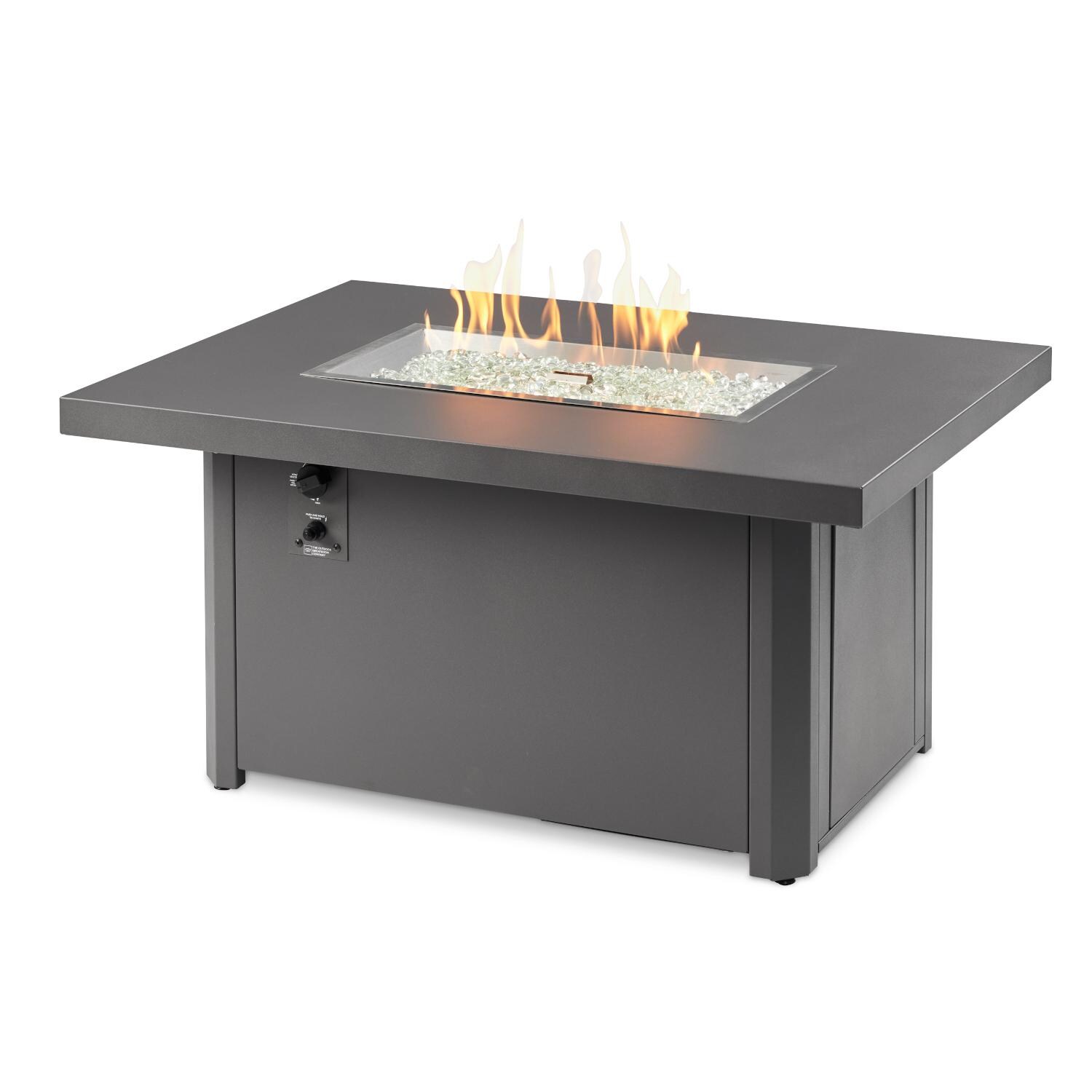 Caden 44 Inch Rectangular Powder Coated Steel Natural Gas Fire Pit Table in Gray By The Outdoor GreatRoom Company