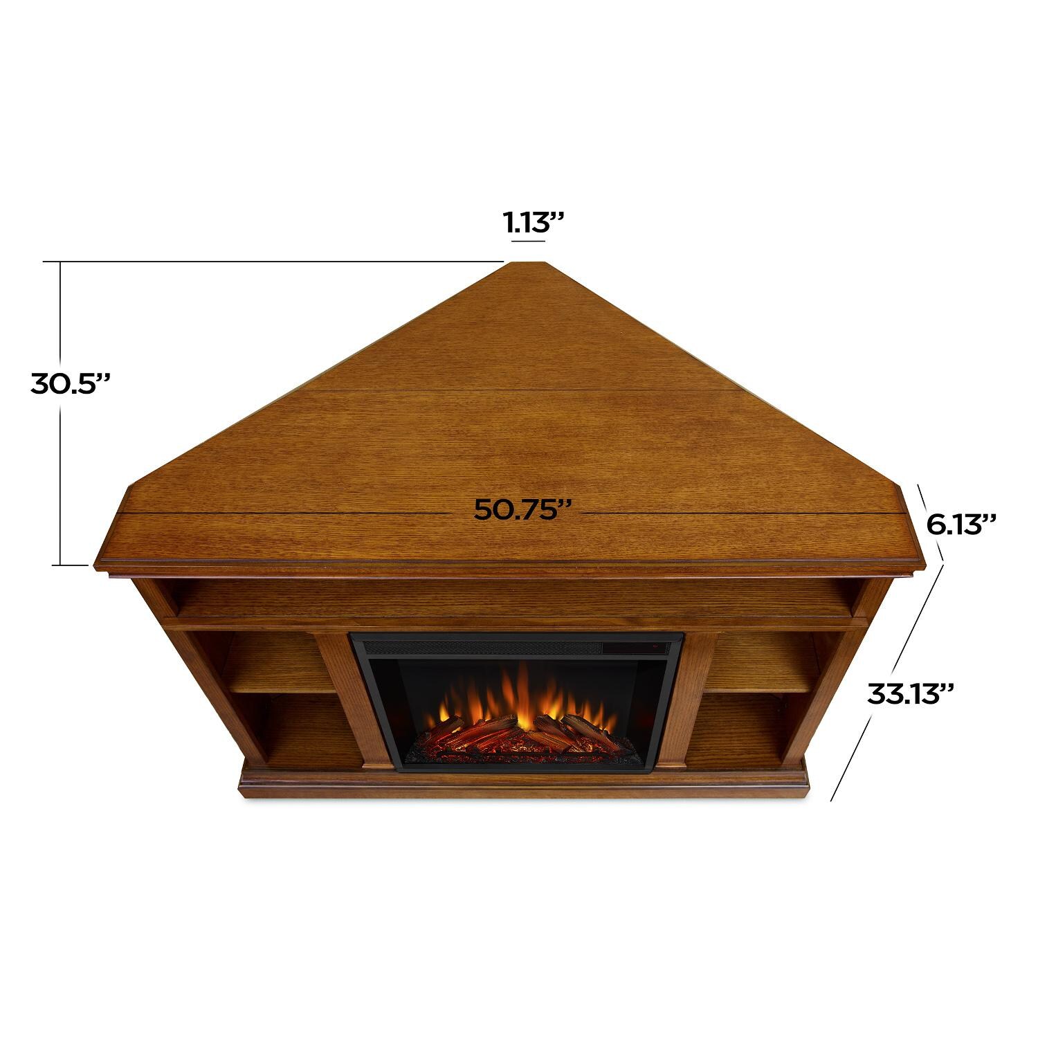 Real Flame - 3750E-O - Churchill 50-Inch Corner Electric Fireplace With Mantel - Oak - Overall Dimensions thumbnail