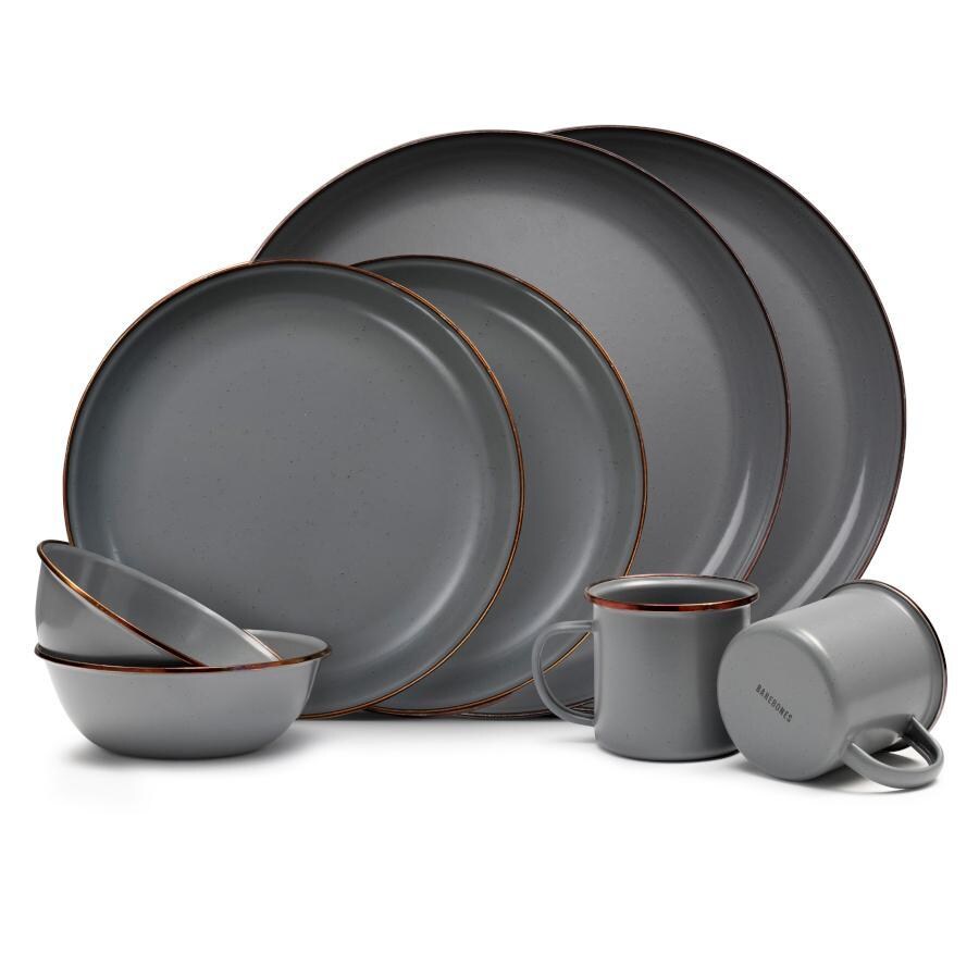 Barebones Living BND-1343 Enamel Dining Set - 16pc - Slate Gray - Enamelware Set - White Background thumbnail
