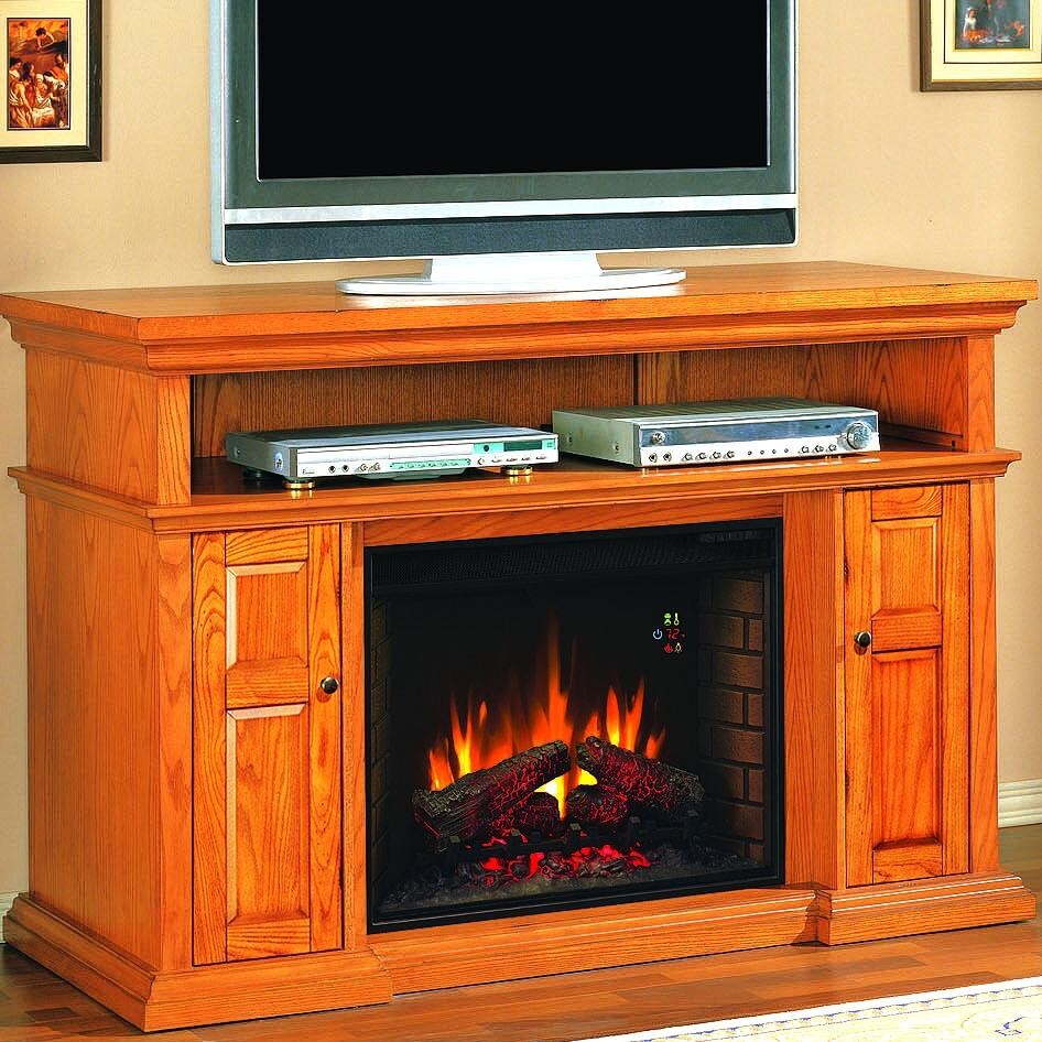 Pasadena 60Inch Electric Fireplace Media Console Premium Oak