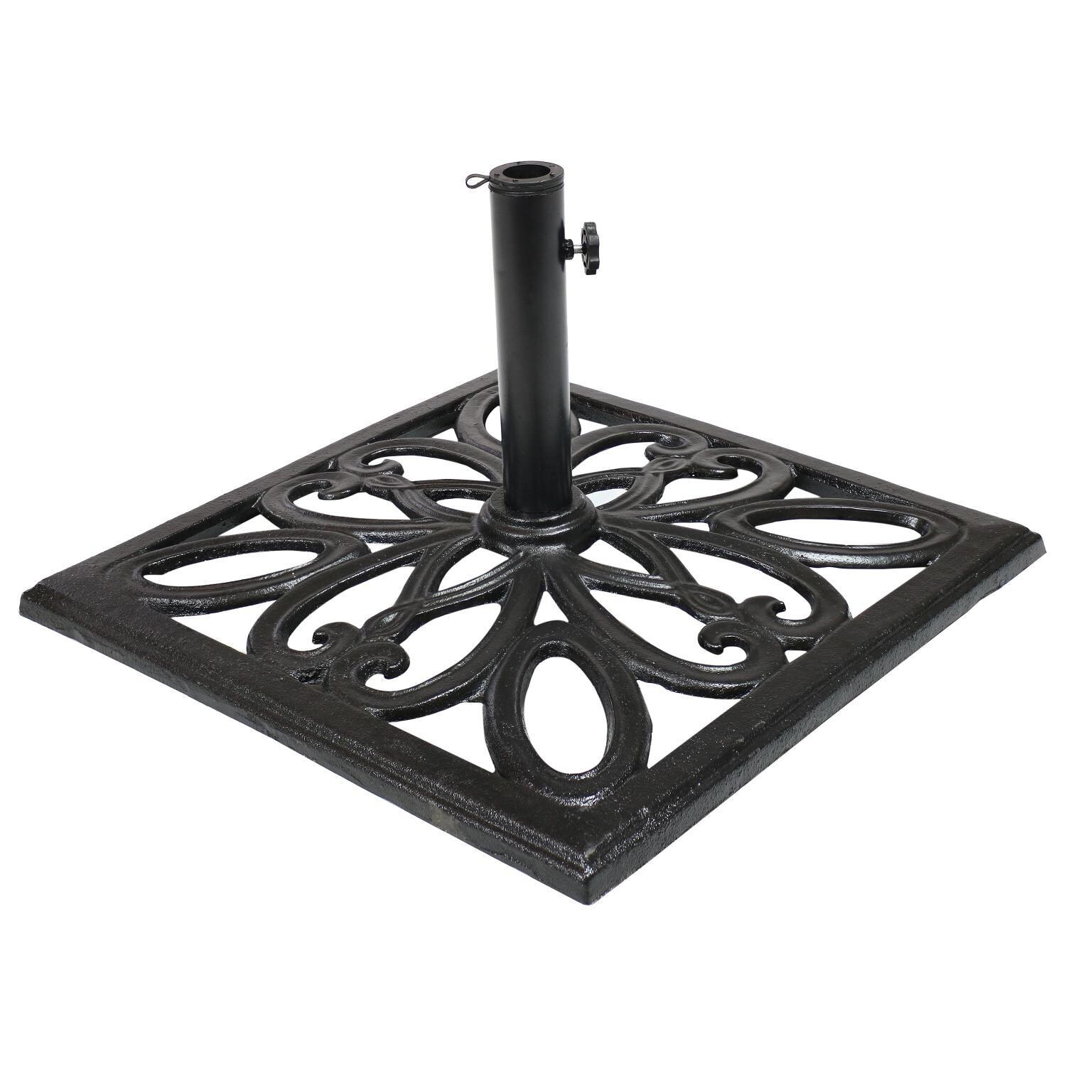 Ultimate Patio 53 Lb Imperial Geometric Design Cast Iron Heavy Duty Umbrella Base - Black thumbnail