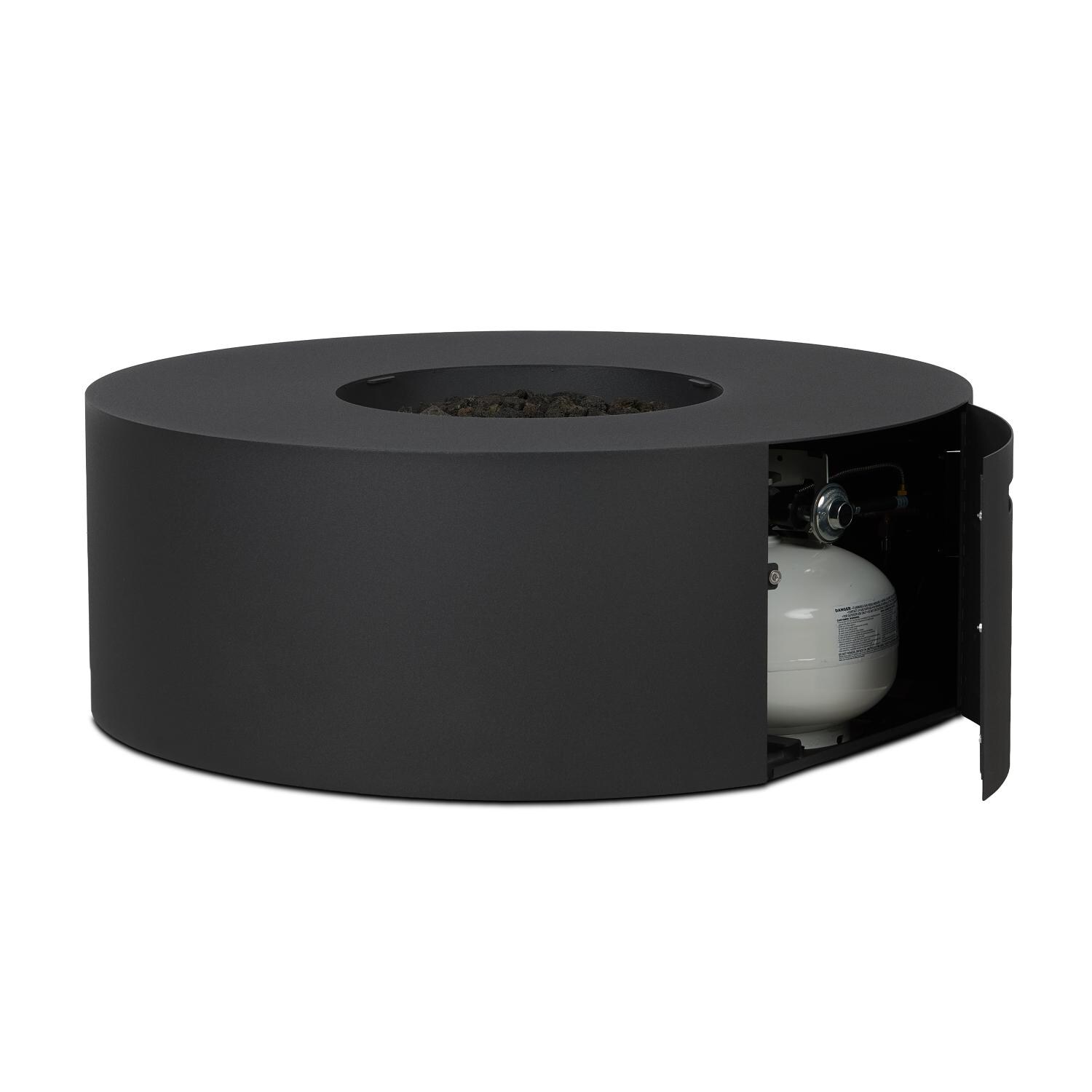 Covewood 41-in Round Aluminum Propane Fire Pit Table in Charcoal by BBQGuys Signature - Hidden Propane Tank - Detail thumbnail