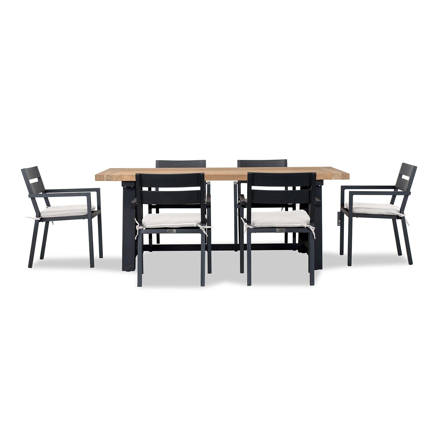 Calm Bay Mill 7 Pc Reclaimed Teak Dining Set in Black/Canvas Natural by Lakeview - White Background 3 thumbnail