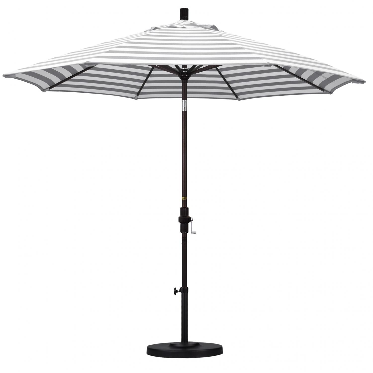California Umbrella Golden State Series 9 Ft Octagonal Aluminum Collar Tilt Patio Umbrella W/ Crank Lift - Bronze Frame / Olefin Gray White Cabana Stripe Canopy (Base Not Included) thumbnail