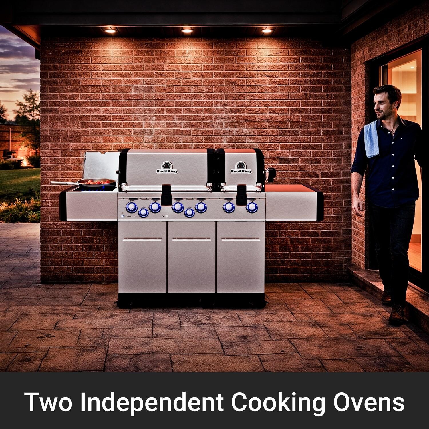 Broil King 957944 Regal S 690 PRO IR 6-Burner Propane Gas Grill With Rotisserie & Infrared Side Burner - Stainless Steel - Two Independent Cooking Ovens - Lifestyle thumbnail