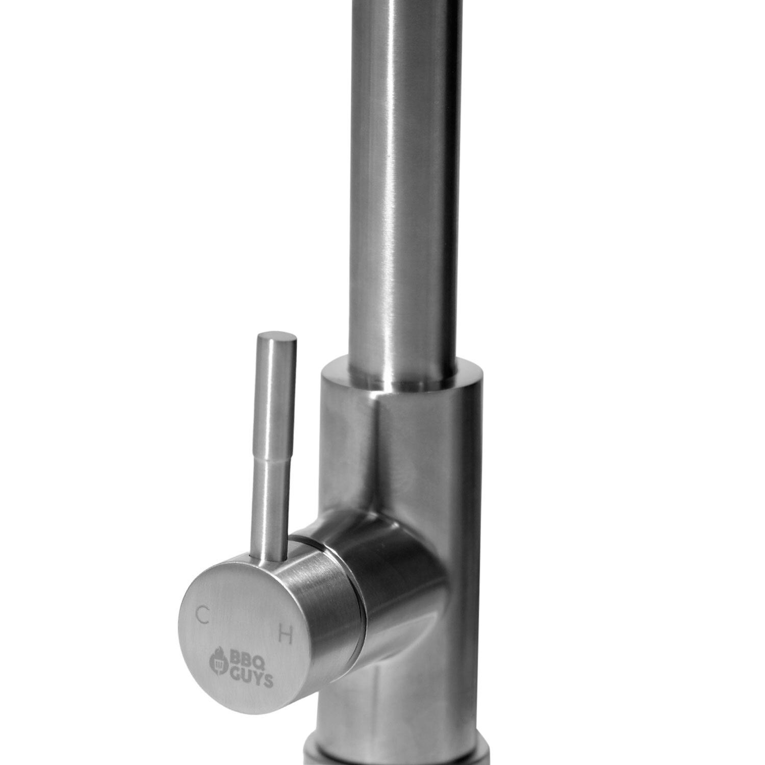 BBQGuys Signature BBQ-K102 Traditional Stainless Steel Outdoor Single Handle Pre-Rinse Coil-Spring Hot/Cold Faucet - Handle thumbnail