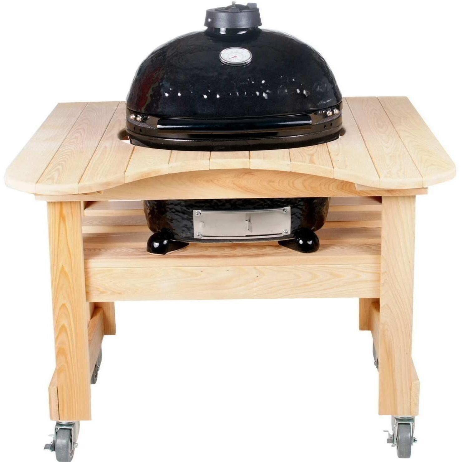 Primo Ceramic Charcoal Smoker Grill On Curved Cypress Table - Oval Junior thumbnail