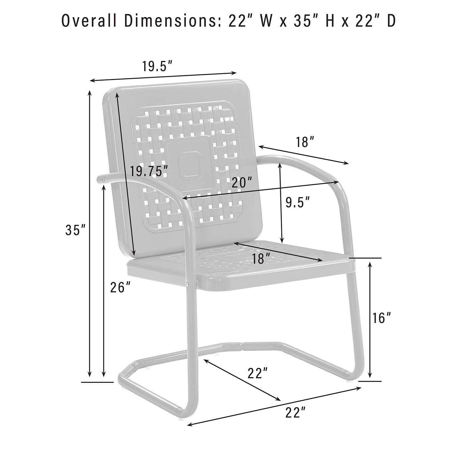 Ultimate Patio UP-32242TU 3Pc Retro Outdoor Bistro Set in Turquoise - Chairs Dimensions - Diagram thumbnail