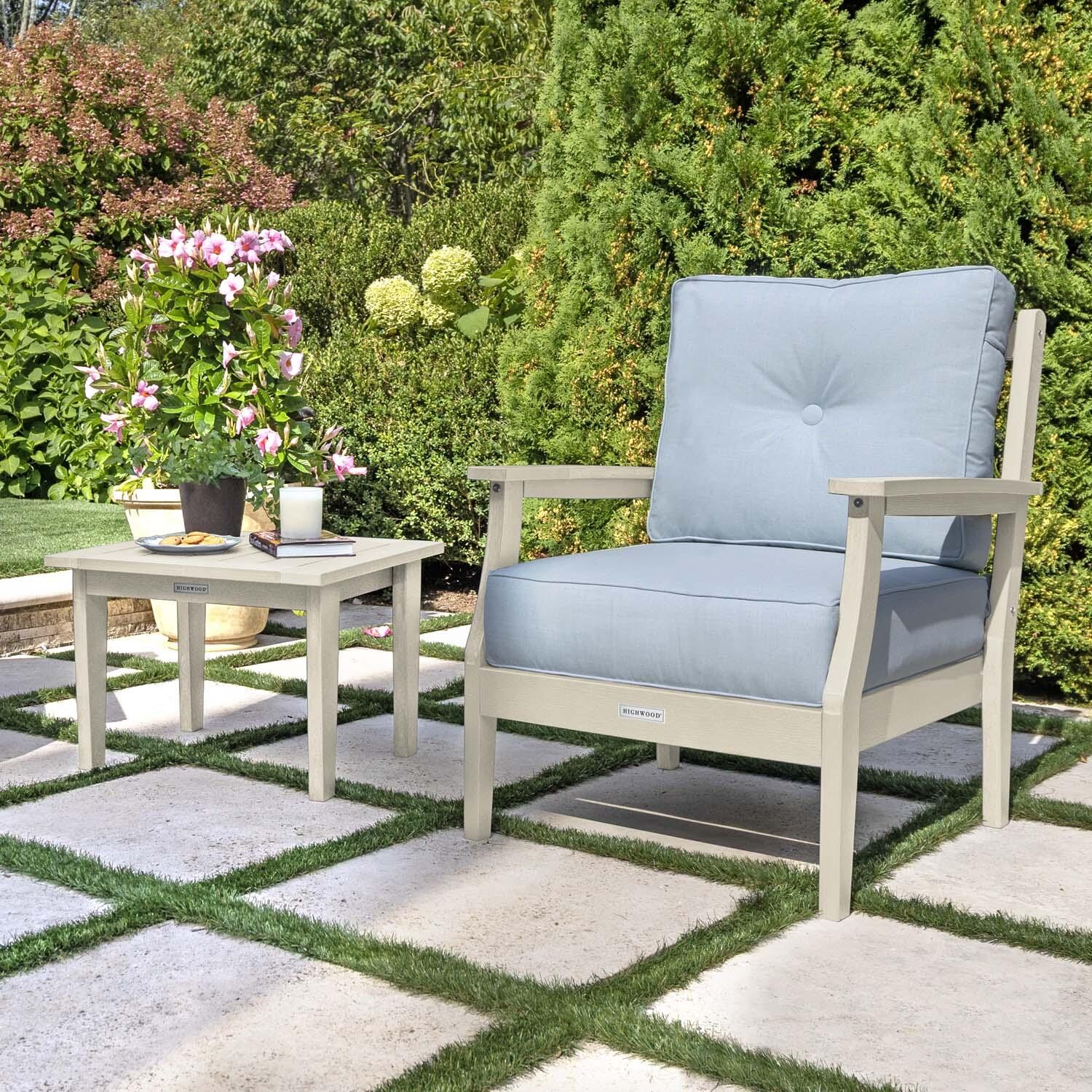 Blushing Bay 3 Pc Recycled Plastic Seating Set in Bliss Dew/Whitewash by Lakeview Outdoor Designs - Close Up - Lifestyle thumbnail