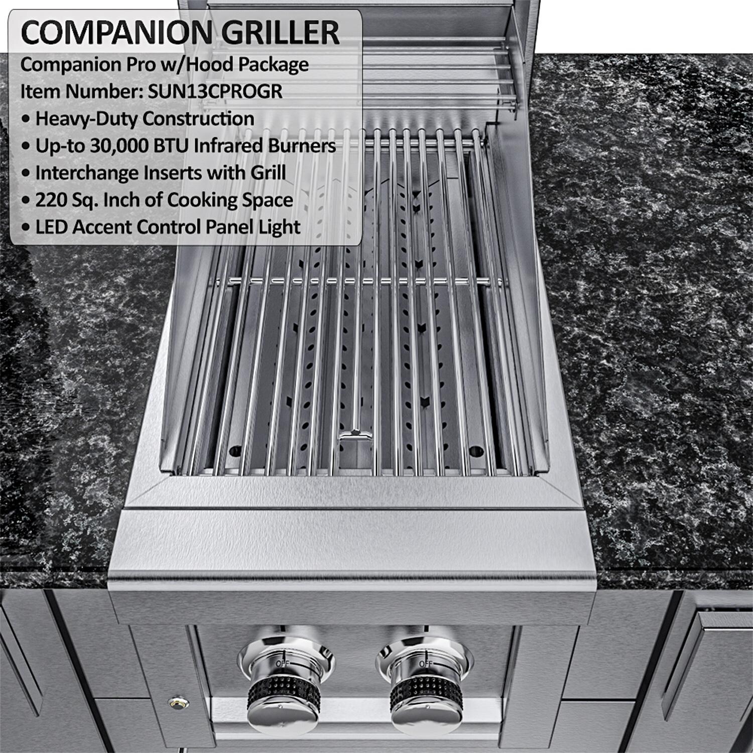 Sunstone Grills SCPGULFBREEZE10.2-NG Gulf Breeze 10 Ft Outdoor Kitchen Island w/ Natural Gas Grill & Side Burner, Sink, Refrigerator, Door & Drawer - Side Burner - Detail thumbnail