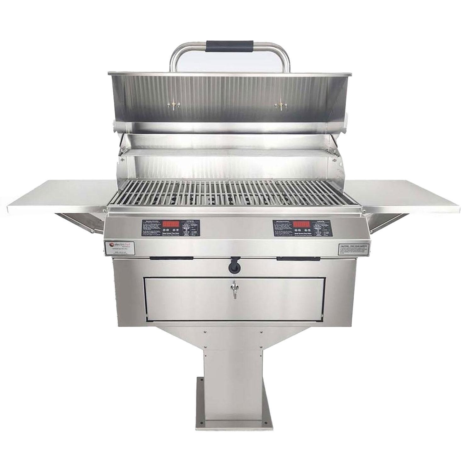 ElectricChef 4400-EC-448-PB-D-32 4400 Series 32-in Pedestal Base Electric Grill w/ Dual Temp. Control - Lid Open - White Background thumbnail