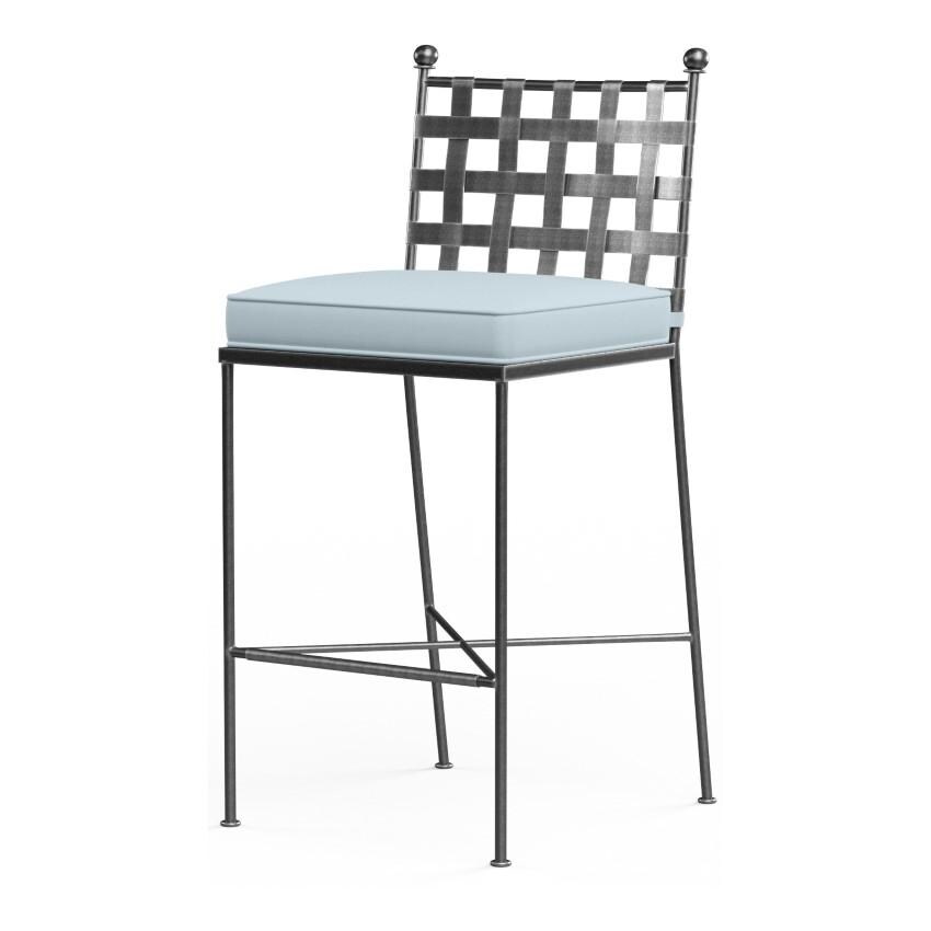 Provence Wrought Iron Bar Stool w/ Self Welt in Pewter/Canvas Skyline by Sunset West - White Background thumbnail
