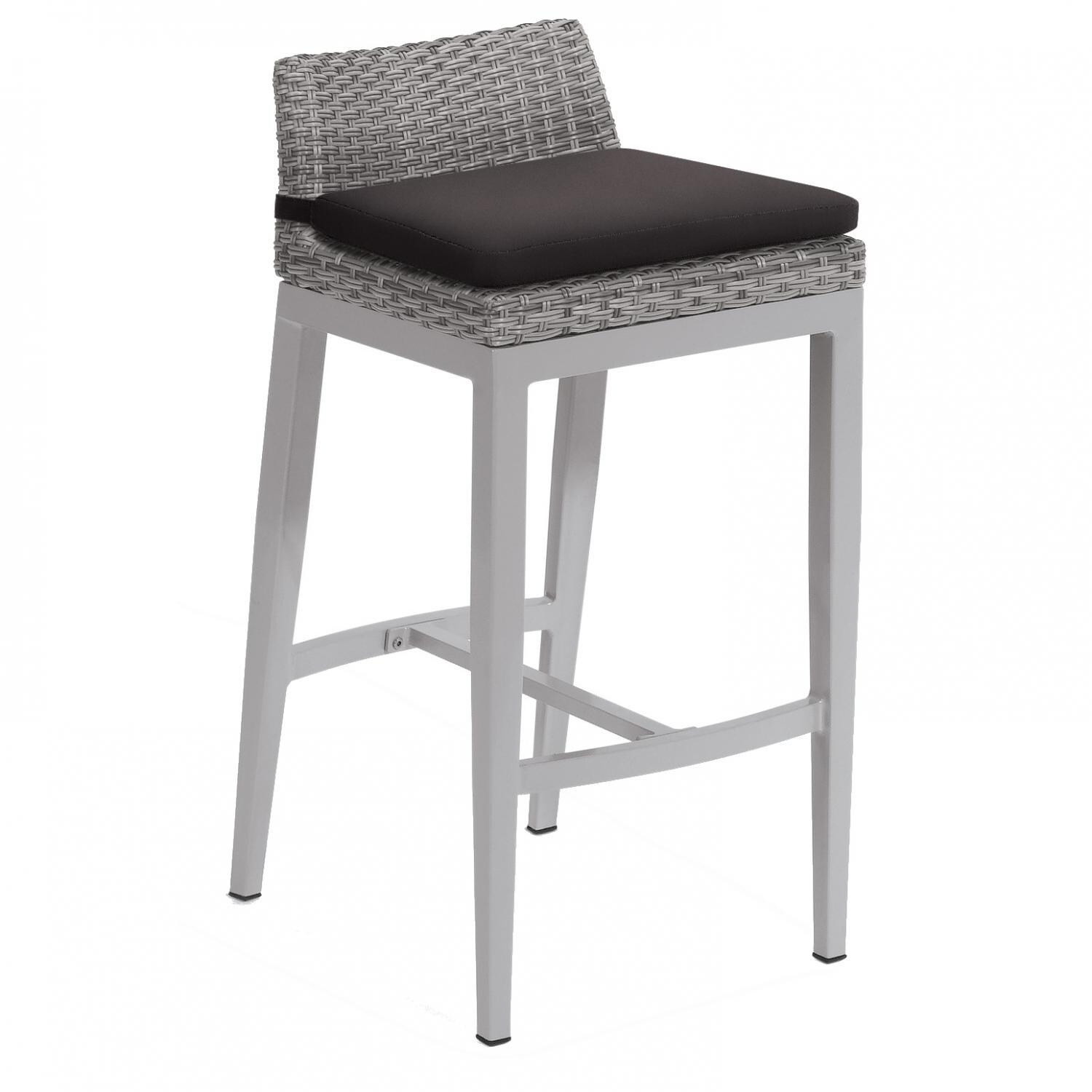 Argento Wicker Patio Bar Stool w/ Jet Black Cushion By Oxford Garden