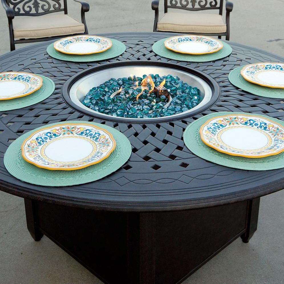 Darlee AC Series 60-Inch Round Propane Fire Pit Dining Table - In Use Up Close - Lifestyle thumbnail