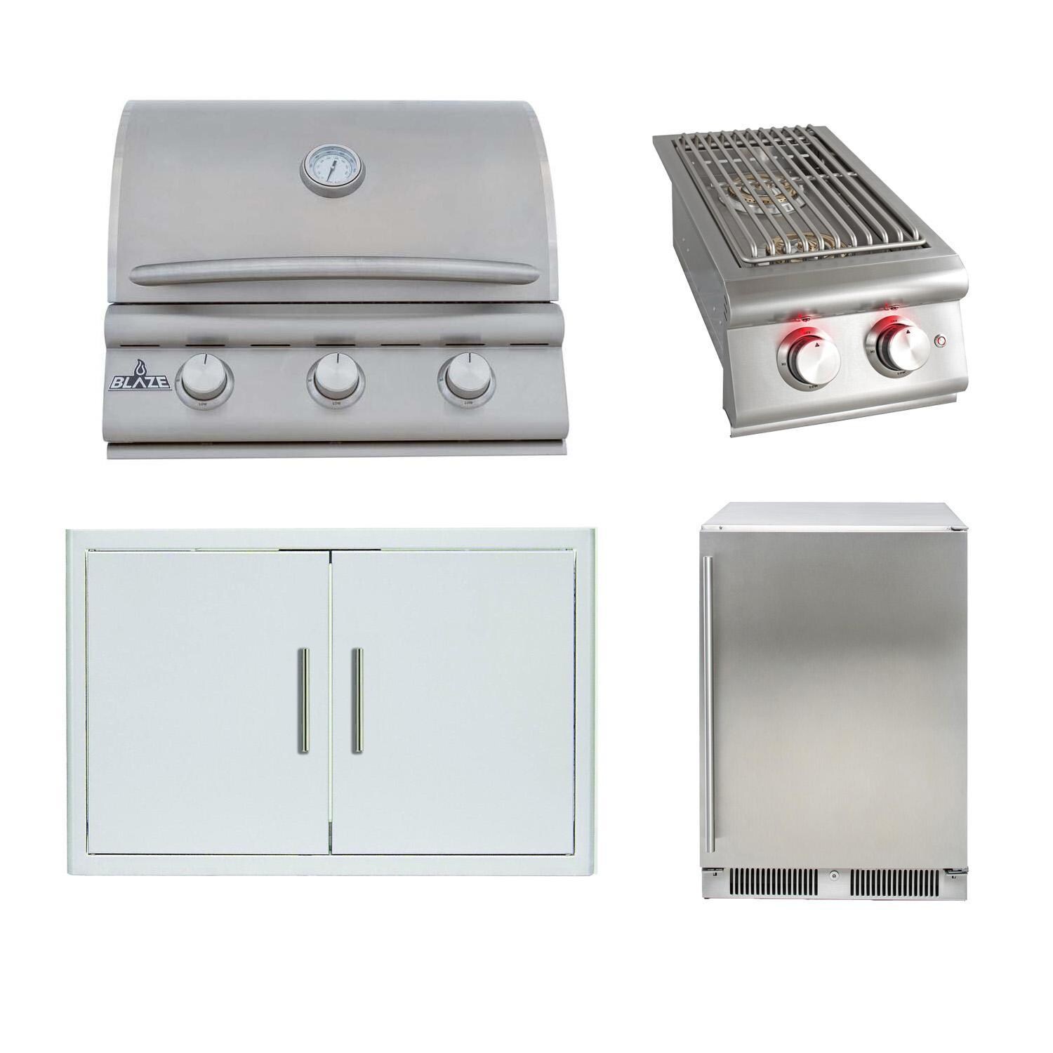 Blaze BCM 4 Pc 25-in Propane Outdoor Kitchen Package w/ Double Side Burner & Refrigerator
