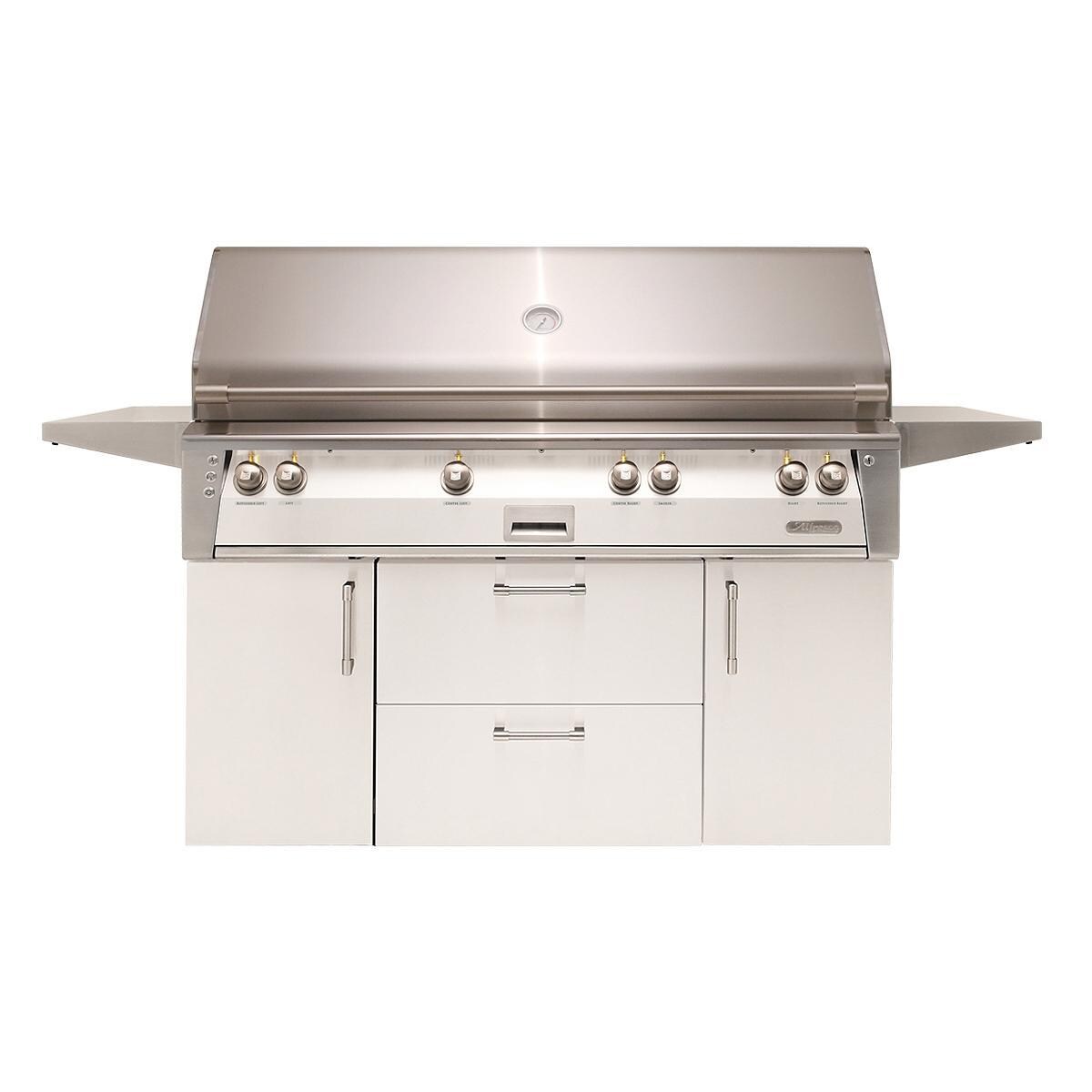Alfresco ALXE 56-Inch Freestanding Natural Gas All Grill With Sear Zone And Rotisserie in Signal White Gloss - ALXE-56BFGC-NG-S9003