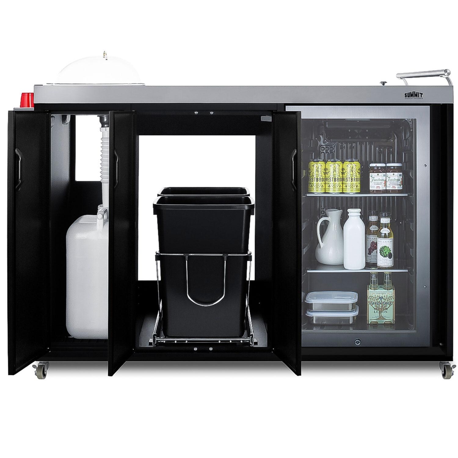 Summit CK54OSLG Portable Outdoor Glass Door Kitchenette Beverage Cooler - Left Hinge - Opened View W/ Figerated Products thumbnail