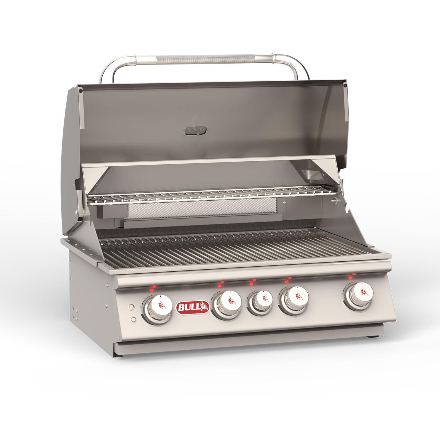 Bull 47629 Angus 30-in 4-Burner Built-In Natural Gas Grill - Hood Open - Right View - White Background thumbnail