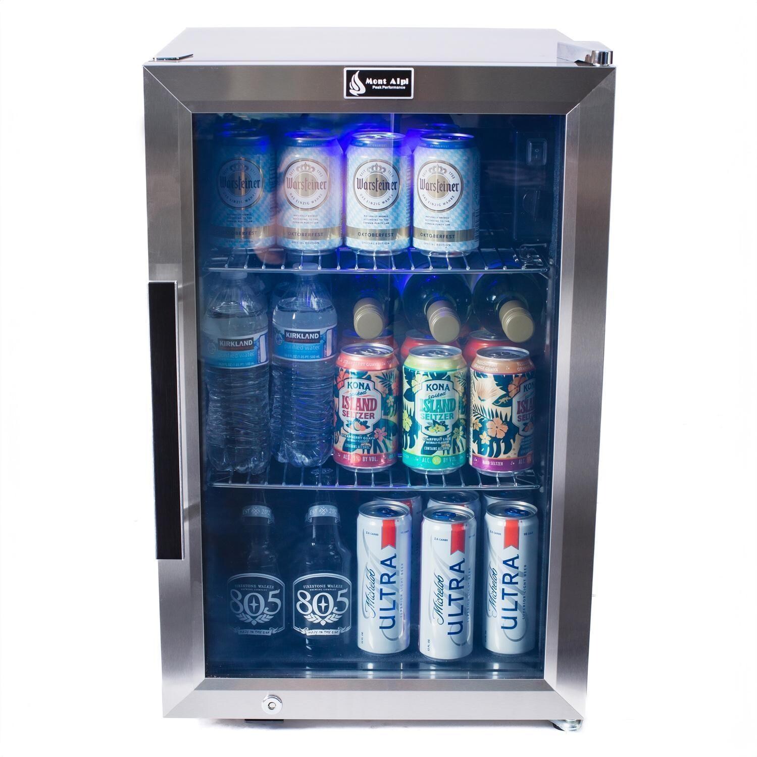 Mont Alpi MA805-AW 6-Burner Stainless Steel Art-Wood Propane Island Grill - Refrigerator Stocked - White Background thumbnail