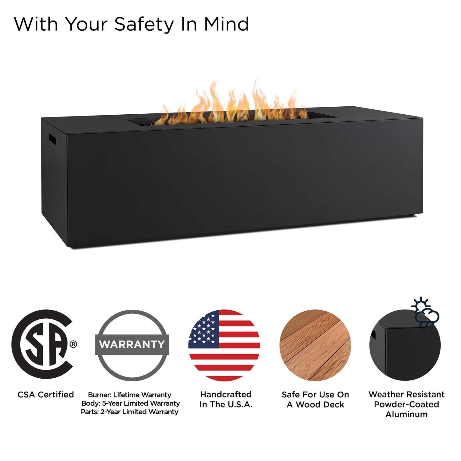 Covewood 72 Inch Rectangular Aluminum Propane Fire Pit Table in Charcoal by BBQGuys Signature - Safety thumbnail