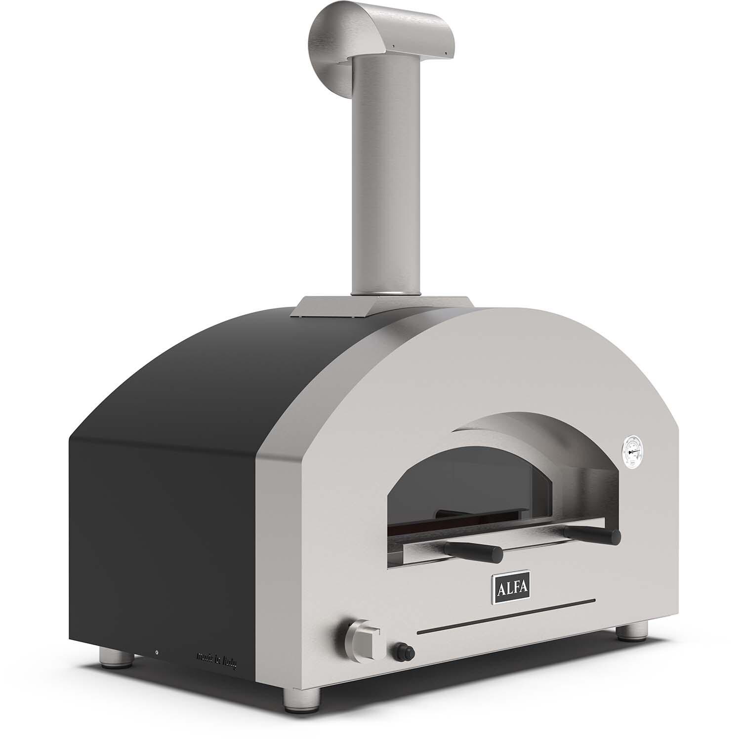 Alfa FXFT-2P-MNEGO-U Futuro 2 Pizze Natural Gas Pizza Oven - Wrinkle Black - Left Angled View - White Background thumbnail