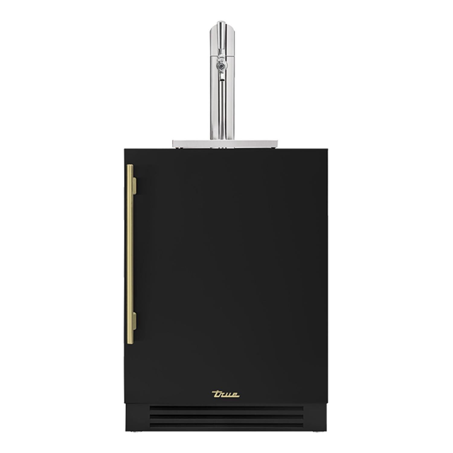 True TUR-24BD-R-OP-C~DSK-027-H01 24 Inch Right Hinge Outdoor Single Tap Beverage Dispenser - Matte Black w/ Brass Handle - White Background thumbnail