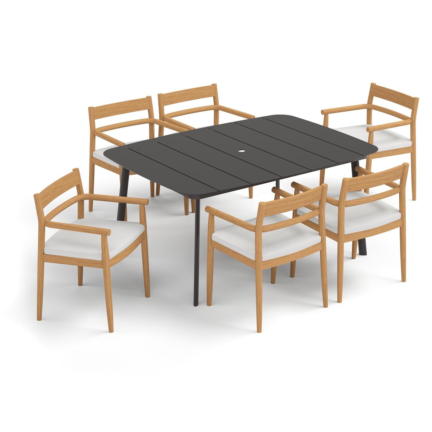 Oxford Garden Lido 7 Pc Teak Dining Set W/ 63 Inch Rectangular Table in Carbon/Bliss Linen - Top View thumbnail