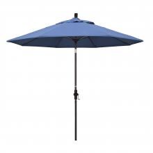 California Umbrella 9 Ft. Octagonal Aluminum Collar Tilt Patio Umbrella W/ Crank Lift & Fiberglass Ribs - Bronze Frame / Frost Blue Canopy