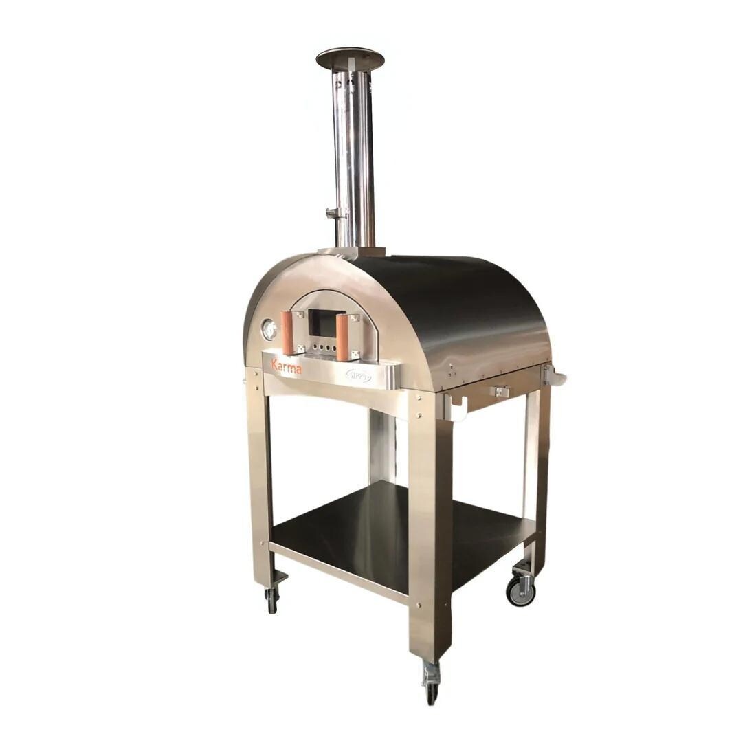 WPPO WKCT-2S Stainless Steel Cart for Karma 32-in Wood Fired Pizza Oven - Shown w/ Oven (Not Included) - White Background thumbnail
