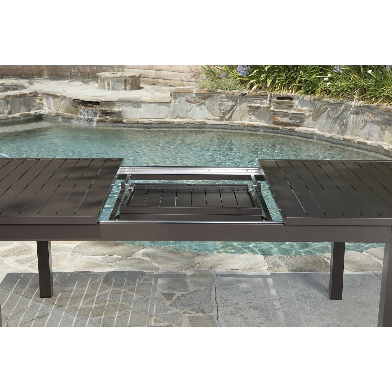 Lakeview Outdoor Designs Brusly 7 Piece Wicker & Aluminum Patio Dining Set - Patio Dining Table Extension Leaf Stores Below Tabletop thumbnail