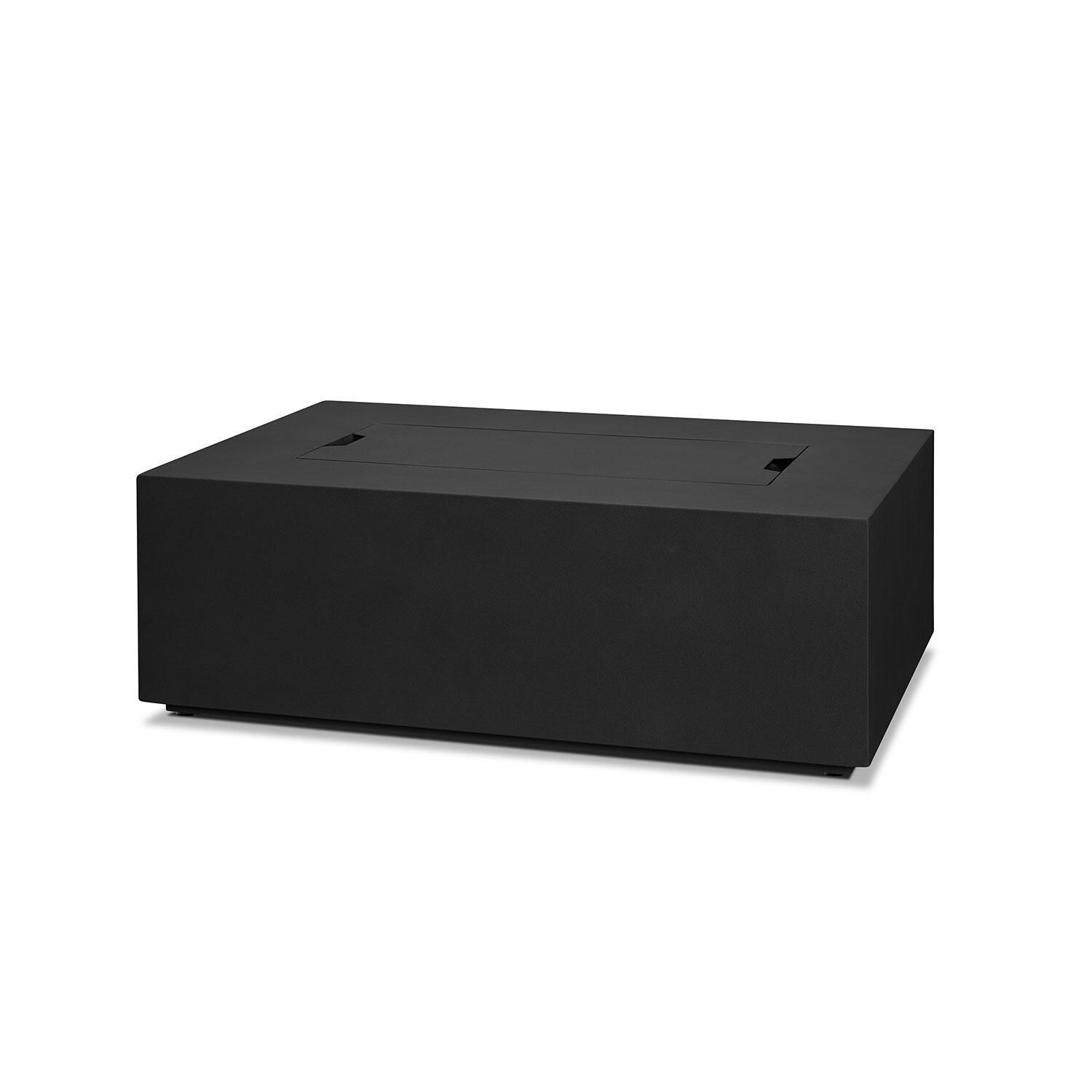 Elysian 42 Inch Rectangular Powder Coated Steel Natural Gas Fire Pit Table in Black by Lakeview Outdoor Designs - Lid On - White Background thumbnail