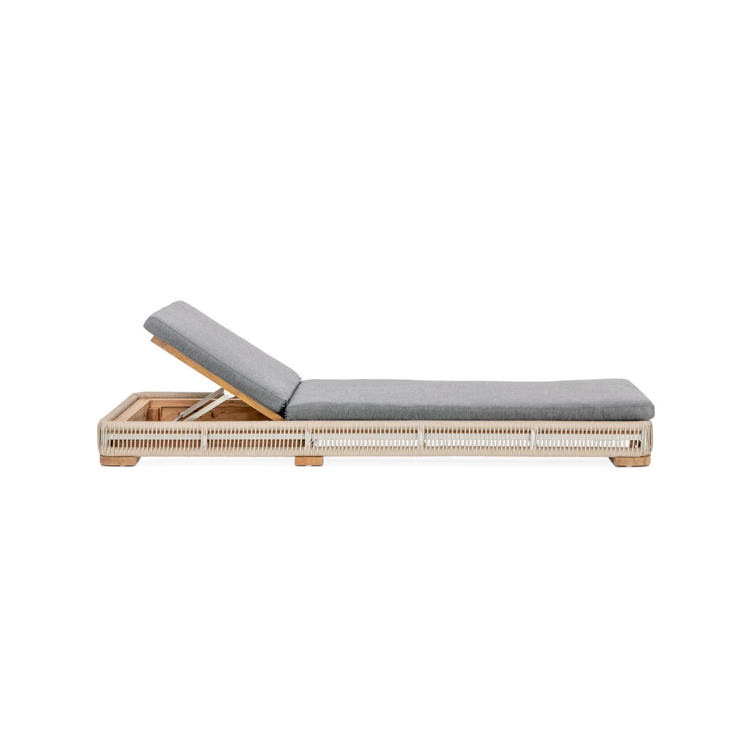 Teak + Table Breeze Olefin Rope & Teak Patio Chaise Lounge in Dune/Granite - Side View - White Background thumbnail
