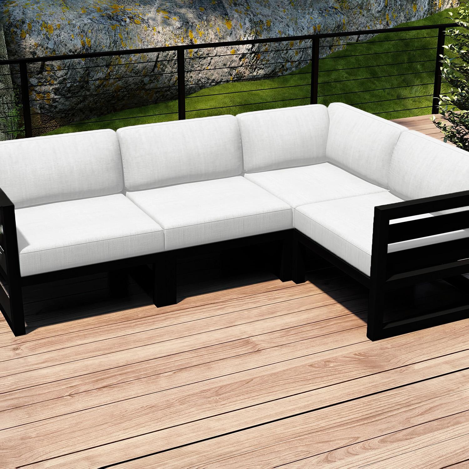 Misty Cove 4 Pc Aluminum Seating Set w/ Sectional in Black/Canvas Natural by Lakeview Outdoor Designs