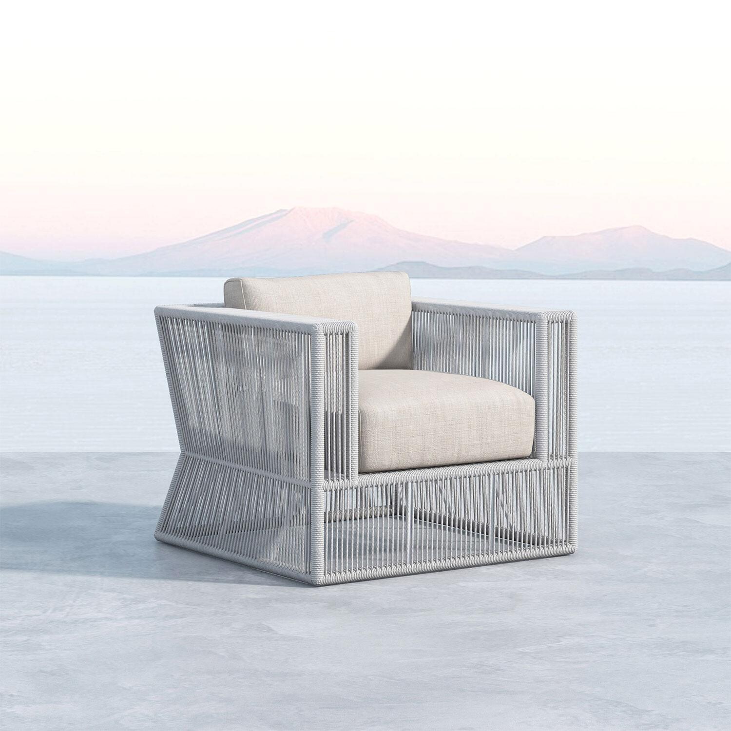 Miami Olefin Rope Patio Club Chair in Echo Midnight w/ Self Welt by Sunset West - Mountainside View - Lifestyle thumbnail