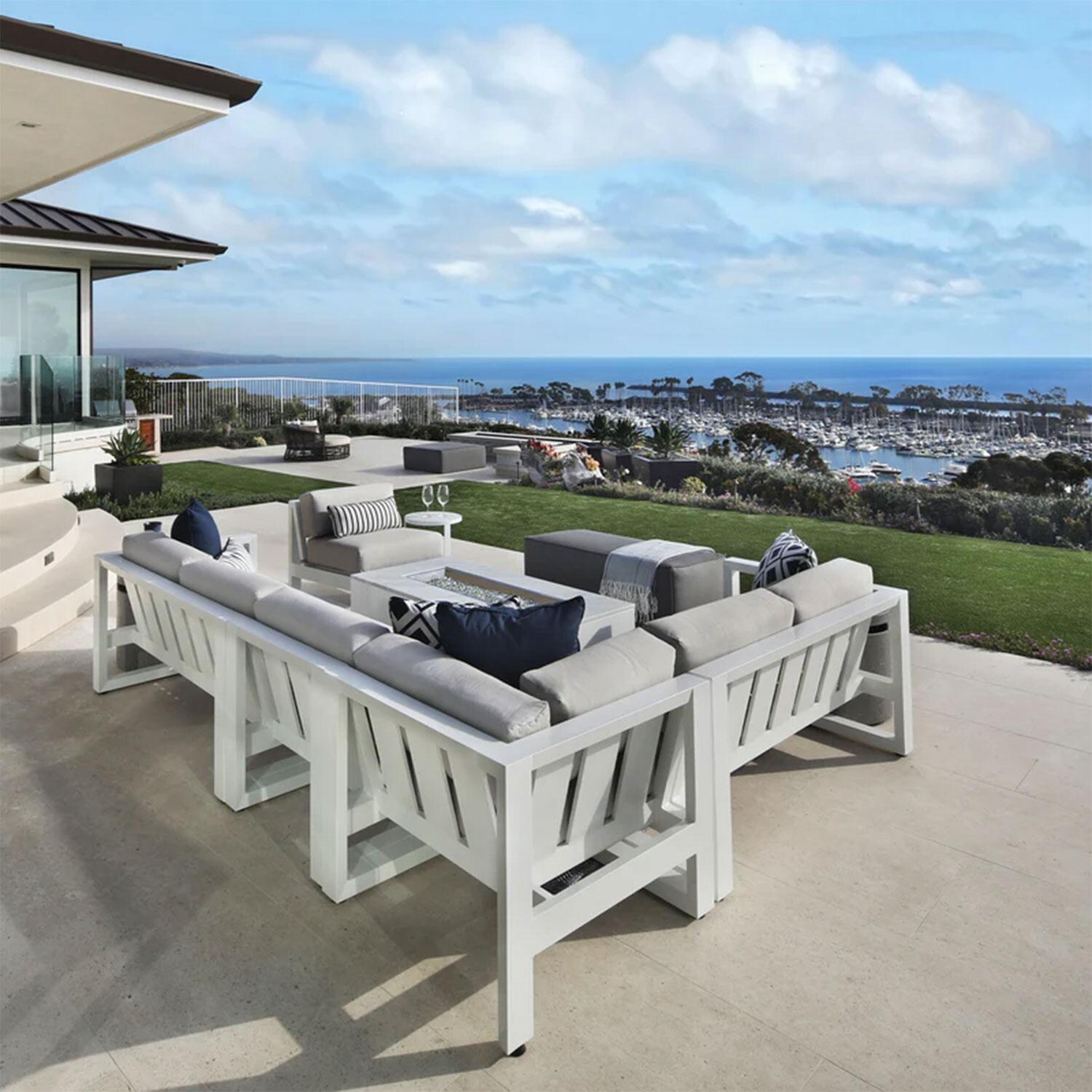 Sunset West - 4801-SEC-40433 - Newport Aluminum Patio Sectional W/ Sunbrella Cast Silver Cushions - Lifestyle thumbnail