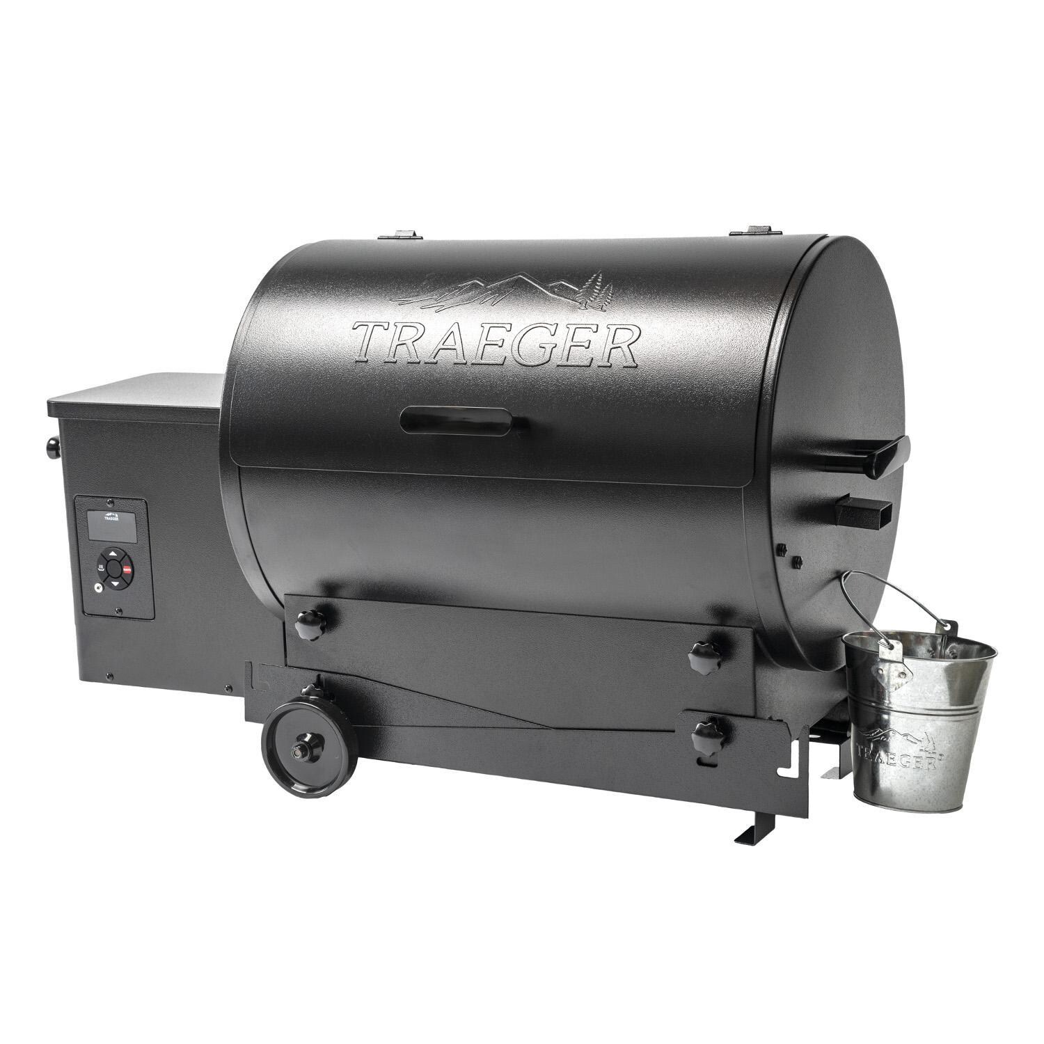 Traeger Tailgater 20 Portable Wood Pellet Grill - Black 5 Pc Bundle - Angled & Collapsed - White Background thumbnail