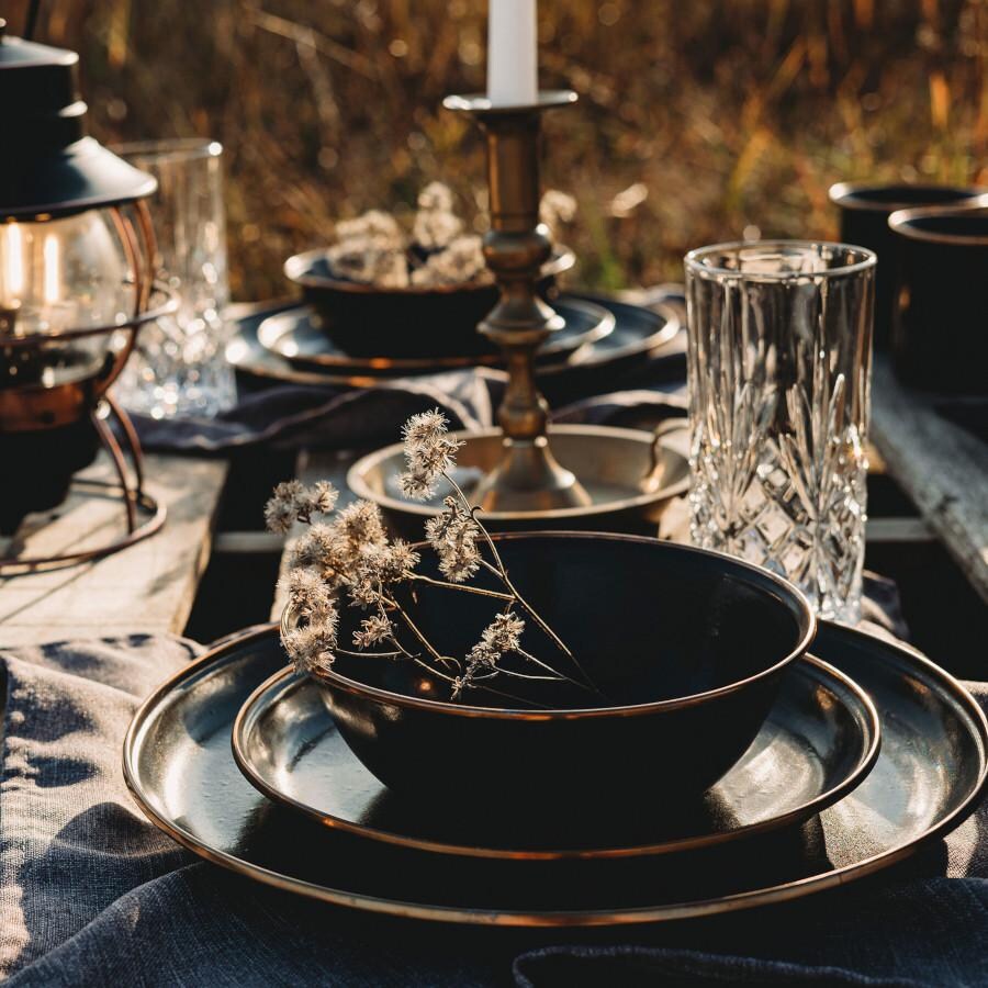 Barebones Living BND-1341 Enamel Dining Set - 16pc - Charcoal - Table Setting thumbnail