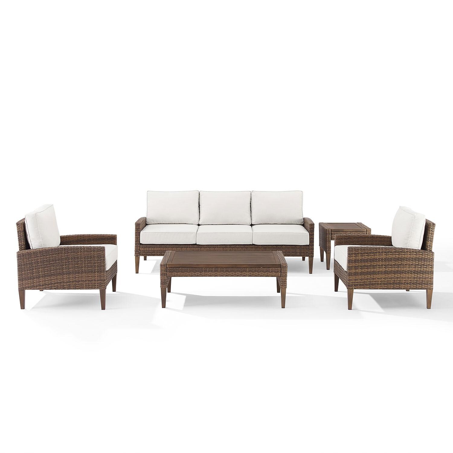Ultimate Patio UP-92430BR-CR 5Pc Wicker Outdoor Sofa Patio Furniture Set in Creme - Front View - Lifestyle thumbnail