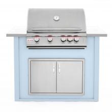 BBQGuys.com 4 Ft BBQ Island With Blaze LTE2 32-Inch Natural Gas Grill & Double Access Door - Blue/White - LTEADNG-4VP3DBNW image