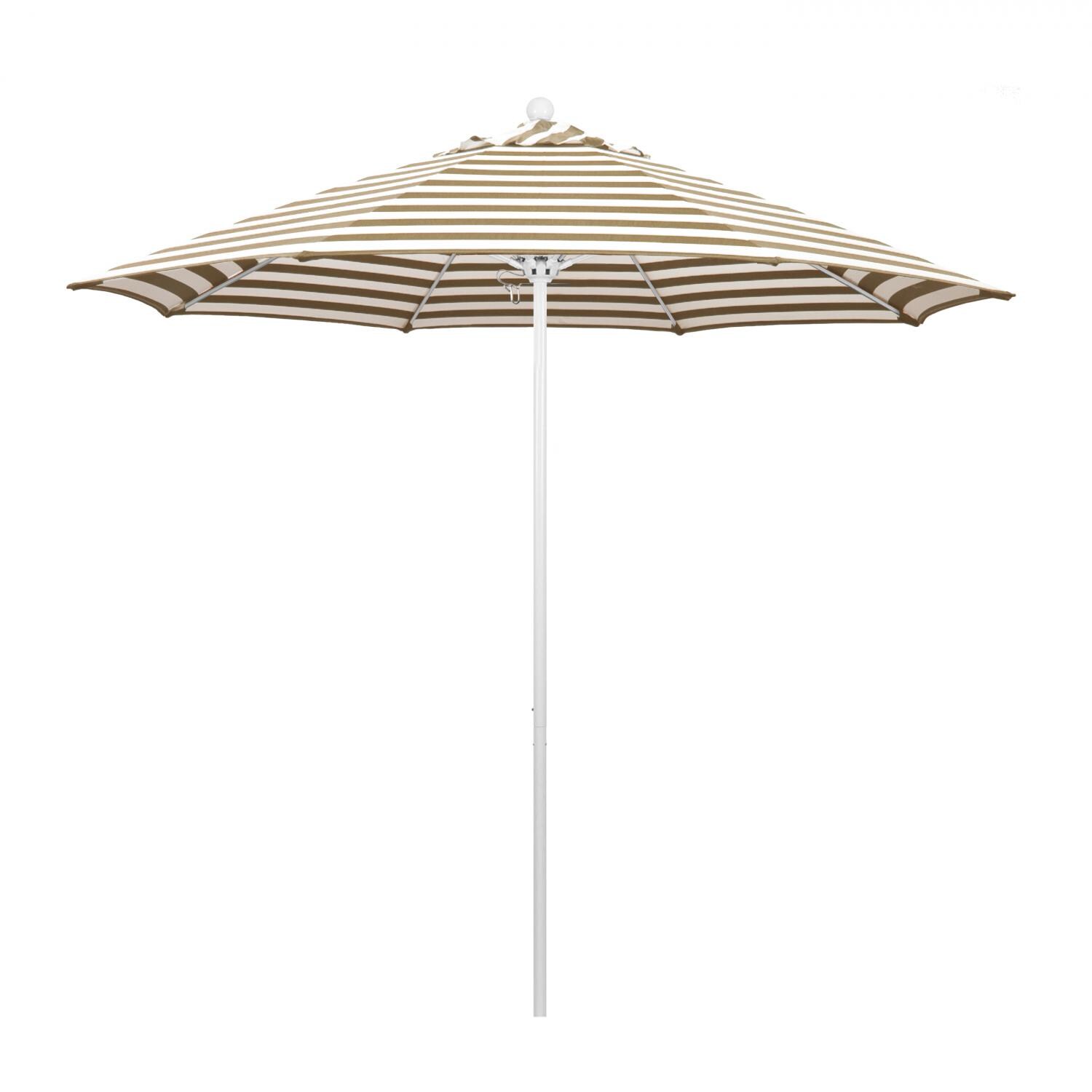 California Umbrella Venture Series 9 Ft Octagonal Aluminum Patio Umbrella W/ Push Lift & Fiberglass Ribs - Matted White Frame / Olefin Beige White Cabana Stripe Canopy thumbnail