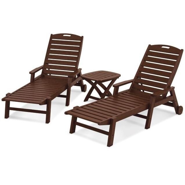 Nautical 3 Piece Mahogany Recycled Plastic Wood Patio Chaise Lounge Set