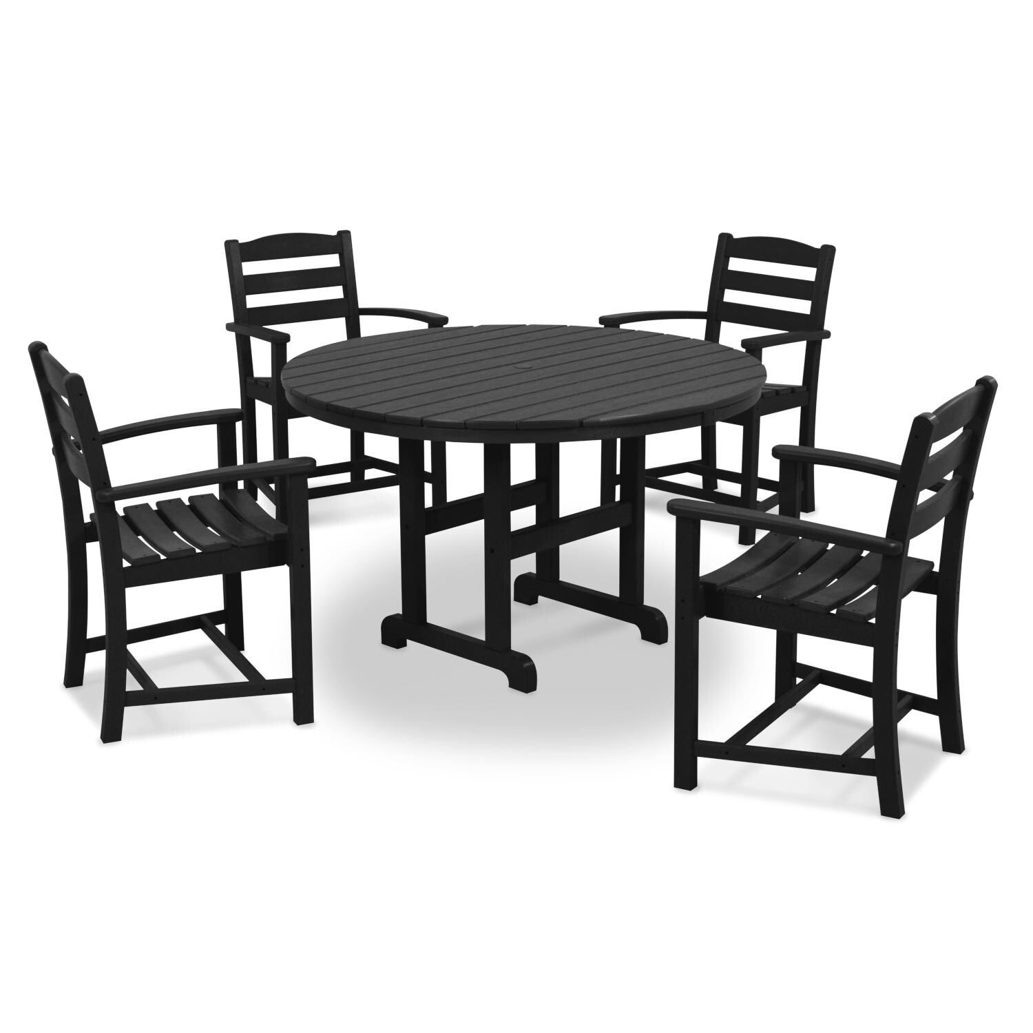 POLYWOOD La Casa Cafe 5 Piece Round Farmhouse Arm Chair Dining Set - Black