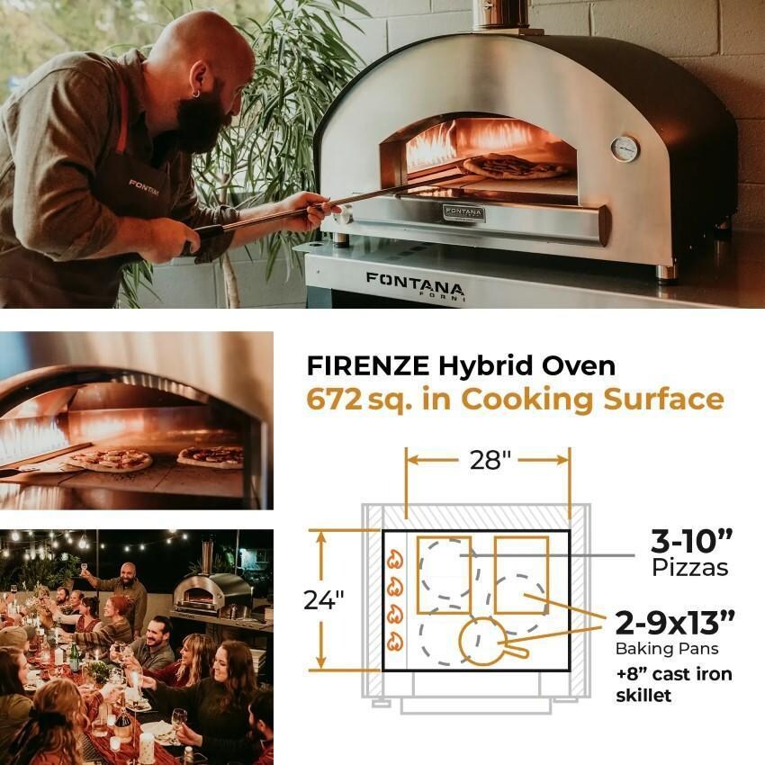 Fontana Forni FTFIR-H-R + FTCART-L Firenze Hybrid Pizza Oven on Cart - Red - Cooking Surface - Detail thumbnail
