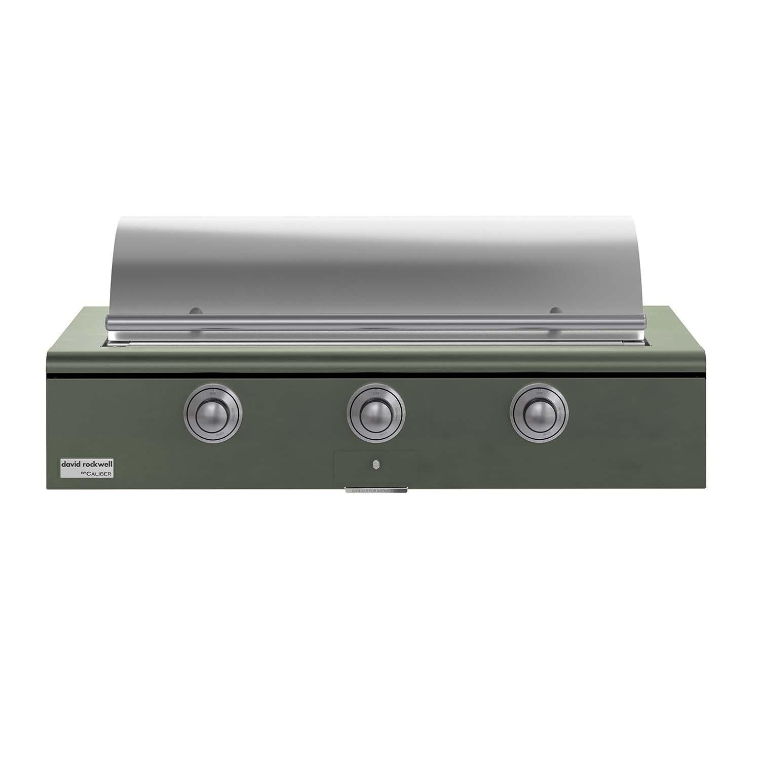 Caliber CRG-48BL00-A-238-H04 48-in Propane Built-In Rockwell Grill - Olive w/ Stainless Steel Hardware - Lid Closed - White Background thumbnail