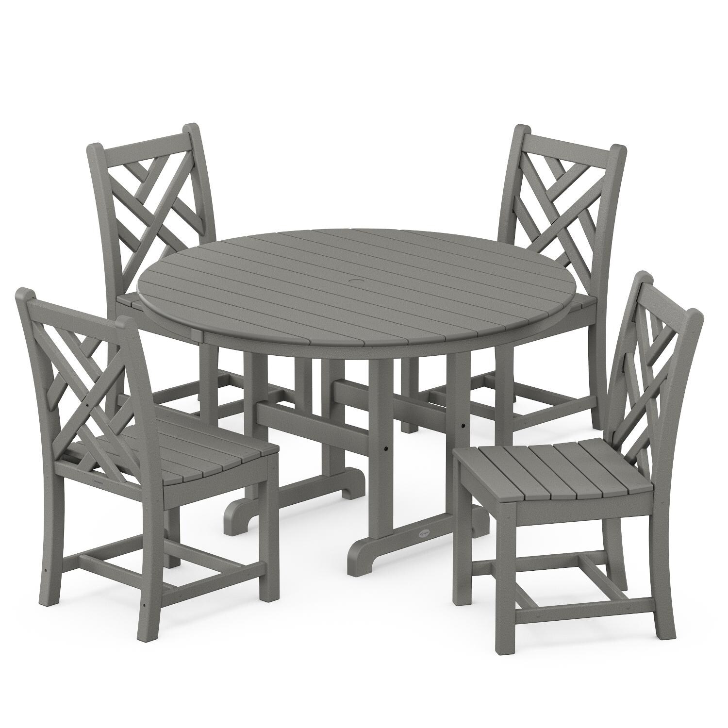 POLYWOOD Chippendale 5-Piece Round Side Chair Dining Set - Slate Grey