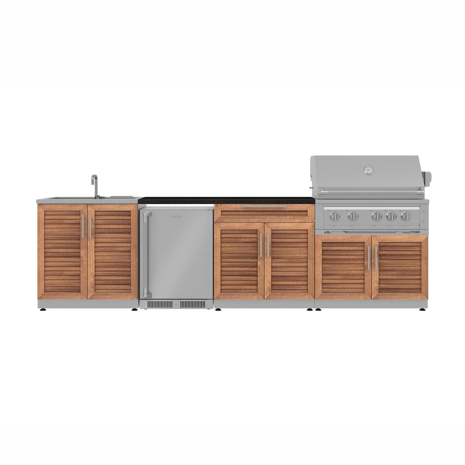 NewAge Products 72028 Classic Series 10 1/2 Ft Outdoor Kitchen Island w/ 36-in Natural Gas Grill, Sink, Refrigerator, Trash Bin, Door & Drawer in Grove/Nano Black - Island - White Background thumbnail