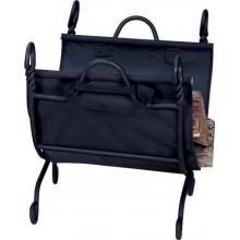 UniFlame Black Wrought Iron Ring Swirl Log Rack With Canvas Carrier - W-1125 image