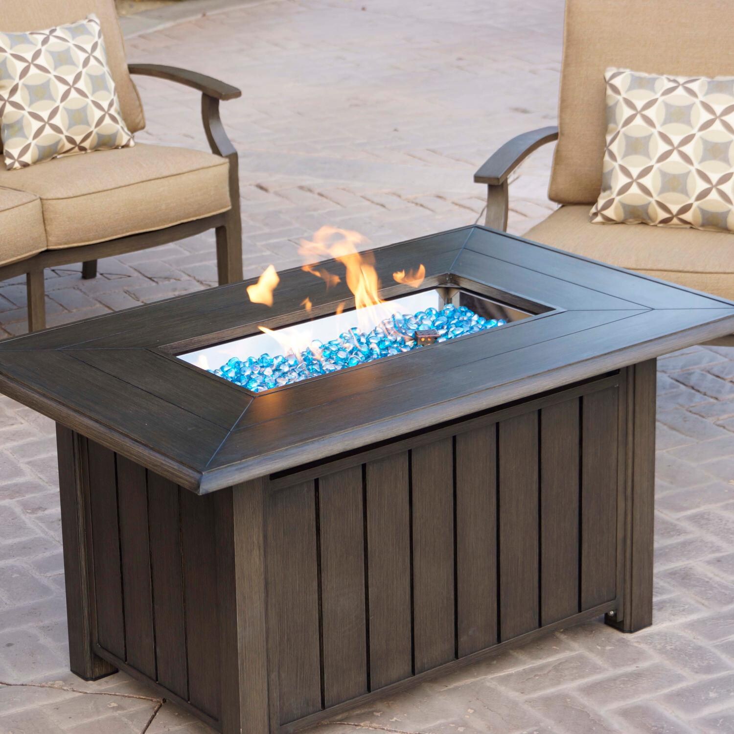 Darlee B/207-4PC-38QB Brooklyn 4 Piece Aluminum Patio Fire Pit Conversation Set w/ Sesame Polyester Cushions - Fire Pit Table thumbnail