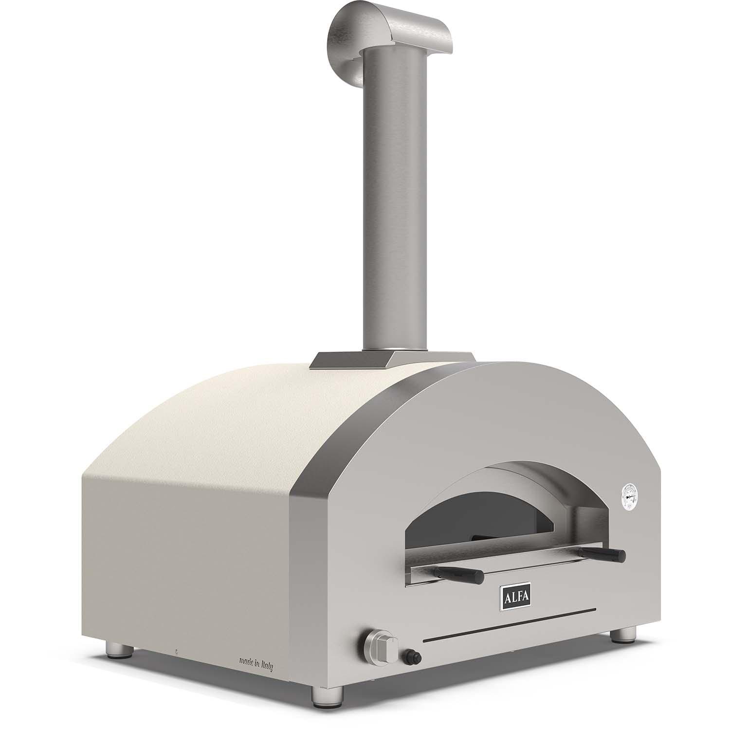Alfa FXFT-4P-MWS-U Futuro 4 Pizze Natural Gas Pizza Oven - White Stone - Left Angled View - White Background thumbnail